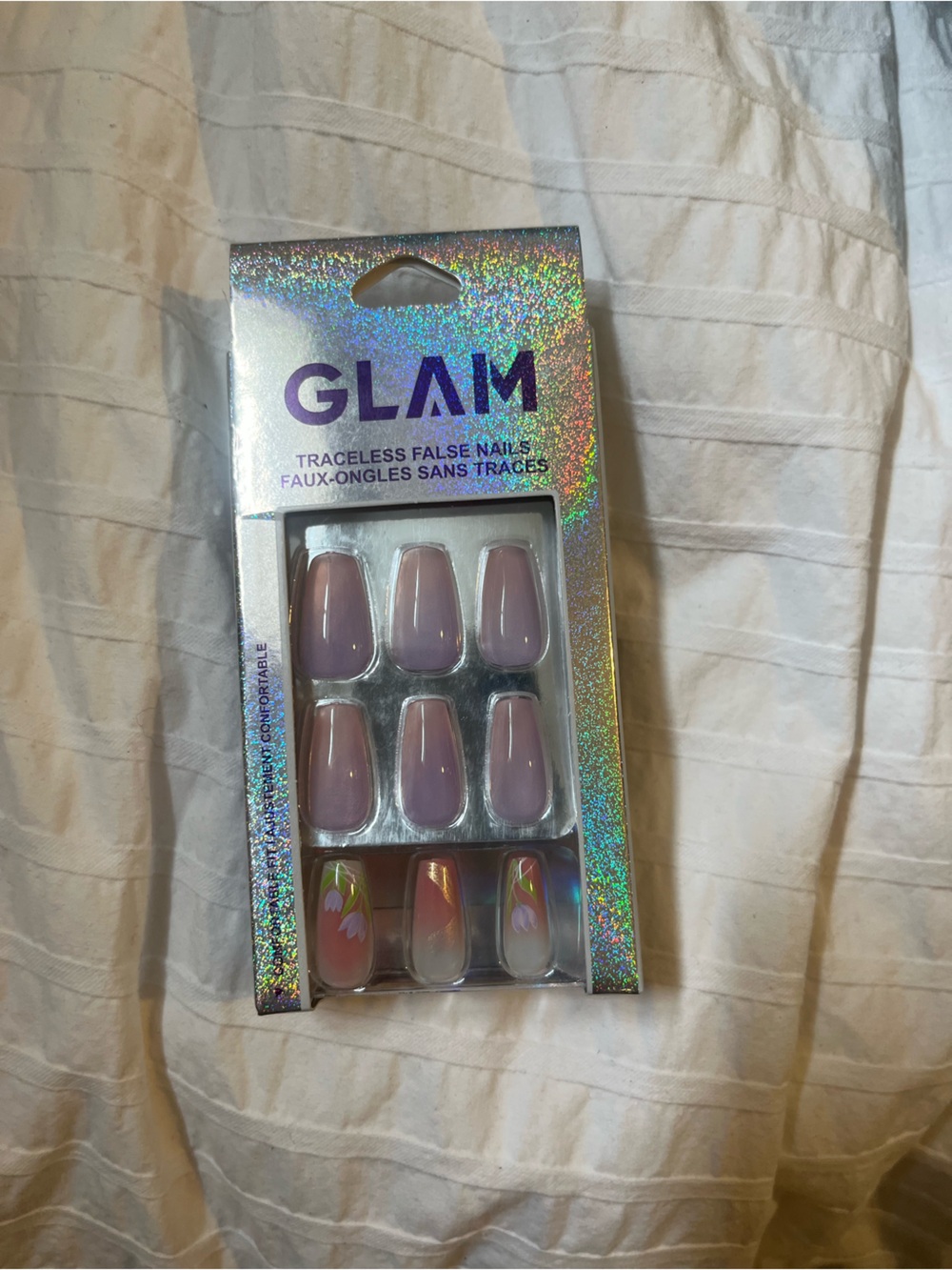 glam Pink Ombre Press-On Nails with Floral Accent